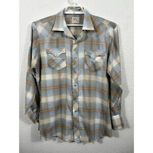 Vintage H Bar C Ranchwear Western Shirt Size L Plaid Lightweight Polyester Blend